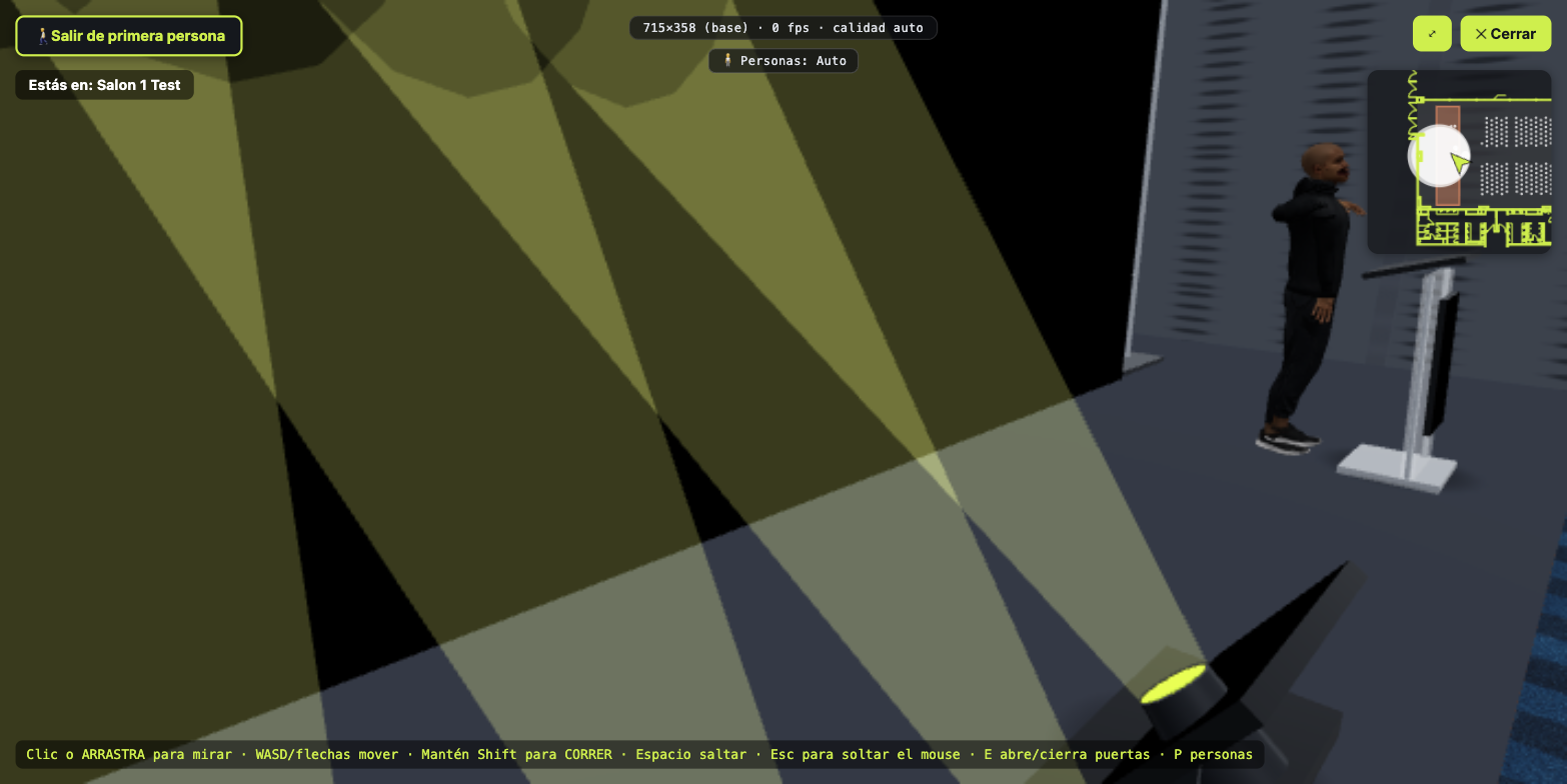First-person 3D viewer of a venue floor plan in Aluna